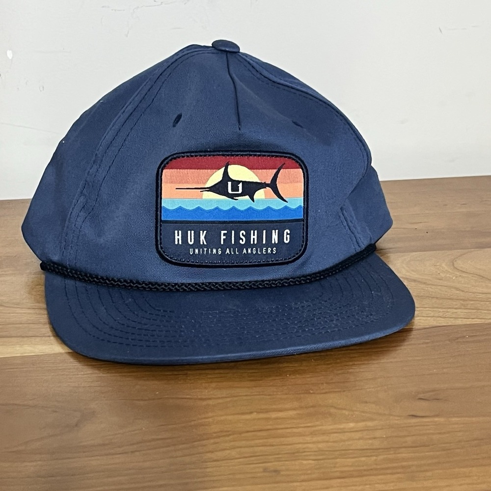 Huk‎ Fishing Patch Sideback Rope Hat Blue One Size Adjustable Yupoong